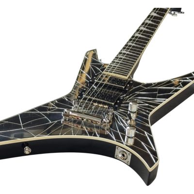 Custom Race Paul Stanley Crystal Cracked Shattered Mirror Warrior X Shaped Electric Guitar Back Black Finish - Image 7