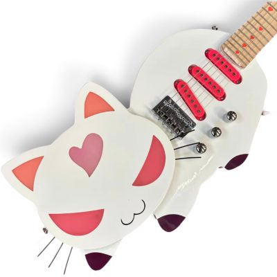 Custom Obsidian Ohmura Cat White base Pink Purple Graphics Electric Guitar - Image 6
