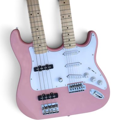 Custom Regent Yngwie Malmsteen Mahogany Wood Body Pink Finish Double Neck 4 String Bass 6 String Guitar - Image 3