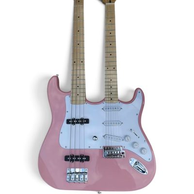 Custom Regent Yngwie Malmsteen Mahogany Wood Body Pink Finish Double Neck 4 String Bass 6 String Guitar