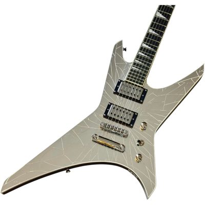 Custom Race Paul Stanley Crystal Cracked Shattered Mirror Warrior X Shaped Electric Guitar Back Black Finish