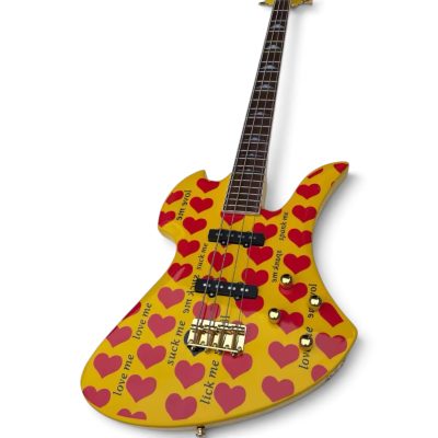 Custom Rivas MG145S Mockingbird Yellow Hearts Electric Guitar - Image 3