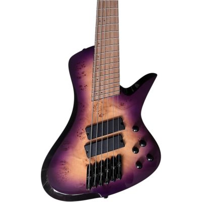 Custom Ironroot Purple Burst Droc Poplar Burl Top Veneer Multi Scale Fanned Frets 6 String Bass