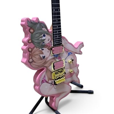 Custom Obsidian Beautiful Girls Twin Anime Graphic Burst Hot Pink 6 String Electric Guitar Floyd Rose Tremolo - Image 7
