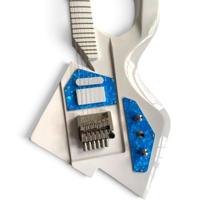 Custom Ember Prince C Headless Abstract V6 Vader Kingpin Guitar Blue Pearloid Pickguard