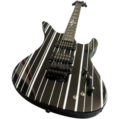 Custom Titan Synyster Gates Black White Pinstripe Floyd Rose Tremolo Electric Guitar - Image 4