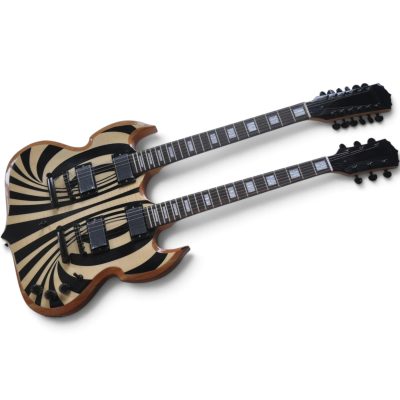 Custom Titan Barbarian Double Neck Natural Black Vertigo Bullseye Wylde 12 6 String Electric Guitar - Image 4