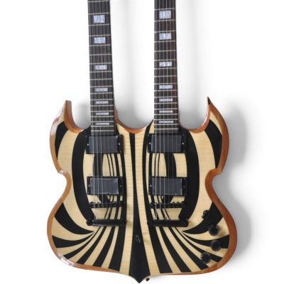Custom Titan Barbarian Double Neck Natural Black Vertigo Bullseye Wylde 12 6 String Electric Guitar