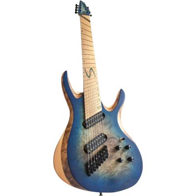 Custom Ironroot HB QEB Trans Blue Birdseye Multi Scale Fanned Frets 8 String Bass - Image 6