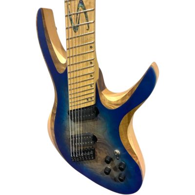 Custom Ironroot HB QEB Trans Blue Birdseye Multi Scale Fanned Frets 8 String Bass - Image 9