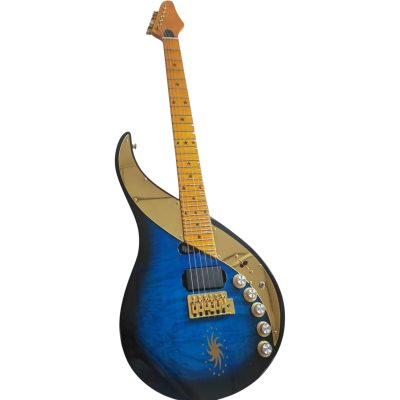 Custom Topaz Blue Quilted Maple Top 29 Frets Scalloped Fretboard Guitar - Image 3