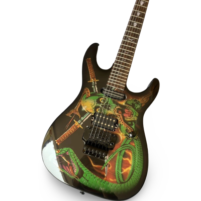 Custom Obsidian George Lynch Skulls Snakes Graphic Floyd Rose Tremolo Electric Guitar