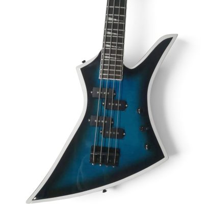 Custom Race Flying V Kelly Bird White Bevel Blue Burst 4 String Bass