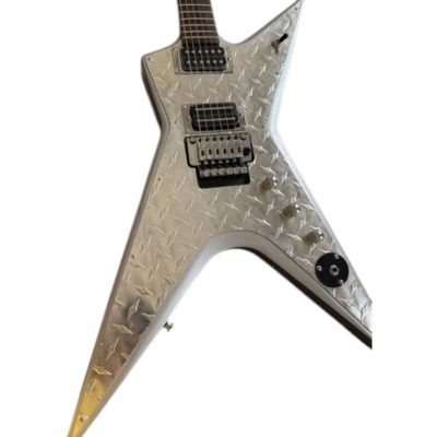 Custom Tempest Diamond Plate Metallic Silver Razorback Flying V Floyd Rose Tremolo Dimebag Guitar - Image 2