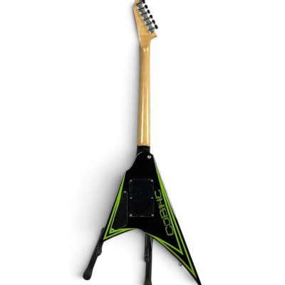 Custom Obsidian Flying V Alexi Laiho Gloss Black Lime Green Pinstripes Floyd Rose Tremolo Guitar Children of Bodom Skull - Image 5