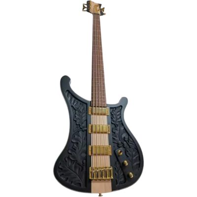 Custom Nova Lemmy Kilmister 4004 Black Finish Natural Hand Carved Oak Leaf 5 String Bass - Image 2