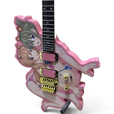 Custom Obsidian Beautiful Girls Twin Anime Graphic Burst Hot Pink 6 String Electric Guitar Floyd Rose Tremolo - Image 8