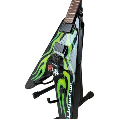 Custom Obsidian Hetfield Green Flames Fuel Injection Design Flying V Electric Guitar - Image 4