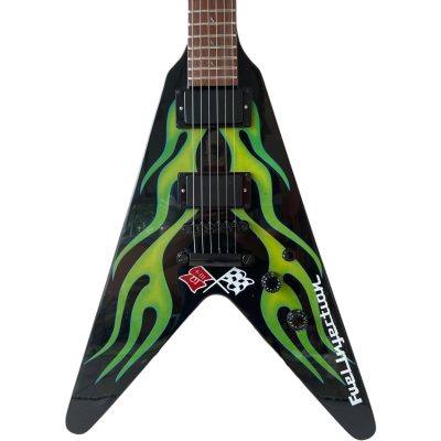 Custom Obsidian Hetfield Green Flames Fuel Injection Design Flying V Electric Guitar