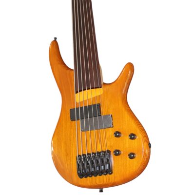 Custom Tornado Natural Finish 7 String Fretless Bass Two Big Humbucker Style Soapbar Pickups