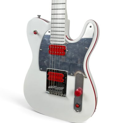 Custom Regent John 5 White Ghost Electric Guitar Mirrored Chrome Pickguard Red Binding - Image 3