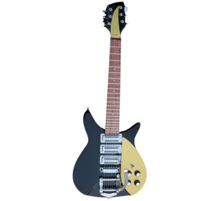 Custom Nova Jetglo Black 325C64 21 Inch Scale Length John Lennon Guitar Bigsby Tremolo