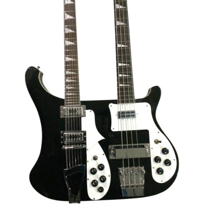 Custom Nova 4080 Jetglo Black Geddy Lee Double Neck 4 String Bass 12 String Guitar Bolt On
