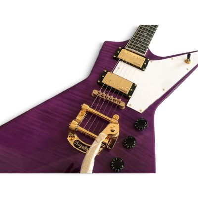 Custom Crown Transparent Purple Violet Modernistic Explorer Tiger Maple Top Guitar Bigsby Tremolo - Image 2