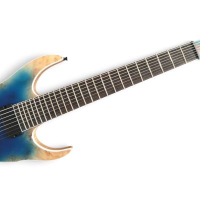 Custom Topaz Black Machine Birdseye Blue Burst Finish 8 String Electric Guitar Rosewood Fretboard - Image 7