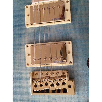 Custom Monarch Santana Teal Flamed Maple Top Pink Headstock Guitar - Image 6