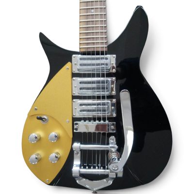 Custom Nova Jetglo Black 325C64 21 Inch Scale Lenght Lennon 6 String Guitar Bigsby Tremolo