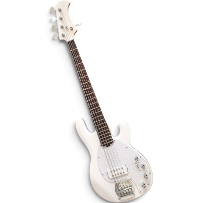 Custom Aether Sting White 5 String Bass White Pearloid Pickguard 9V Battery - Image 2