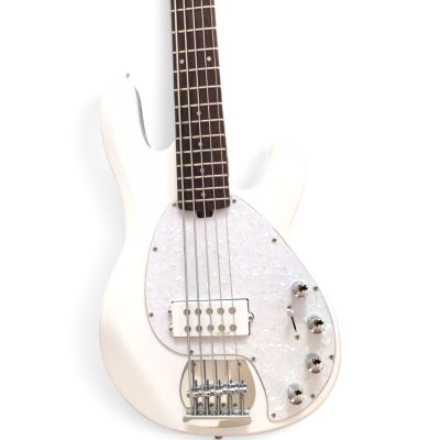 Custom Aether Sting White 5 String Bass White Pearloid Pickguard 9V Battery