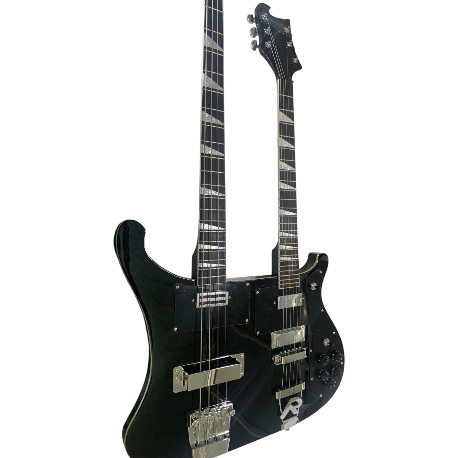Custom Nova 4080 Geddy Lee Double Neck Black 4 String Bass 6 String Guitar Bolt On