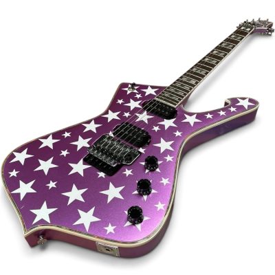 Custom Axis Iceman Paul Stanley Floyd Rose Tremolo Guitar Metallic Purple White Stars