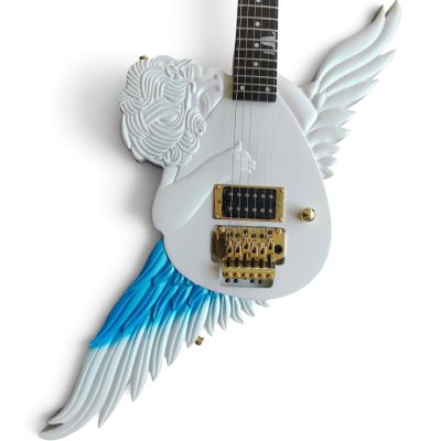 Custom Obsidian Alfee Carve Engraved Takamizawa Angel Classic V Guitar Floyd Rose Tremolo Pearl White Blue Angelic Airbrushing