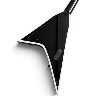 Custom Race Flying V Dave Mustaine Gloss Black White Bevels 5 String Bass - Image 2