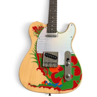 Custom Regent Jimmy Page Natural Ash Hand Painted Psychedelic Dragon Graphic Guitar