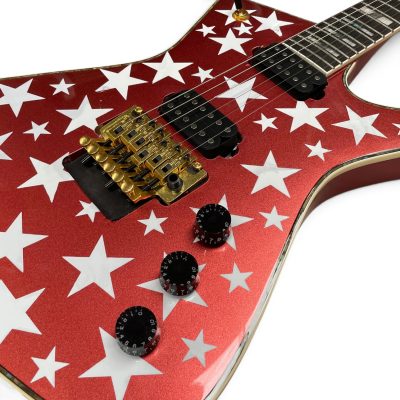Custom Axis Iceman Paul Stanley Floyd Rose Tremolo Guitar Metallic Red White Stars - Image 5