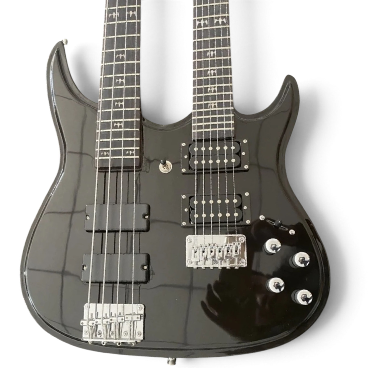 Custom Axis Gloss Black Double Neck 6 String Guitar And 4 String Bass