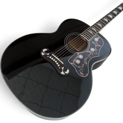 Custom Crown SJ200 Black Acoustic Electric Guitar Fishman EQ - Image 5
