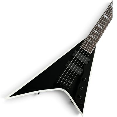 Custom Race Flying V Dave Mustaine Gloss Black White Bevels 5 String Bass - Image 6