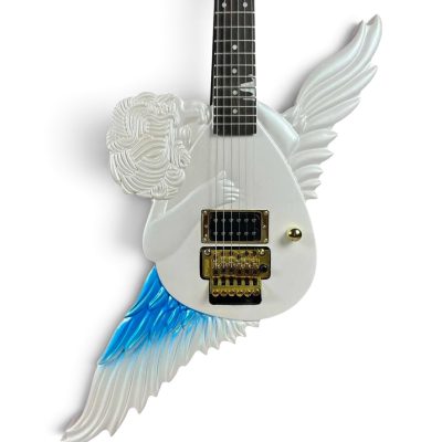 Custom Obsidian Alfee Carve Engraved Takamizawa Angel Classic V Guitar Floyd Rose Tremolo Pearl White Blue Angelic Airbrushing - Image 6