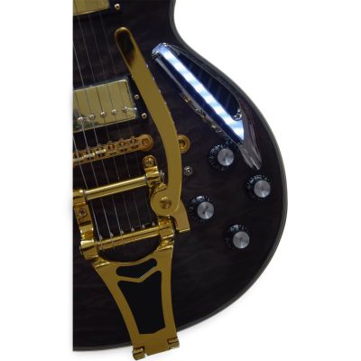 Custom Crown ES335 Bigsby Tailpiece Transparent Black Burst Ace Frehley Integrated LED Guitar - Image 5