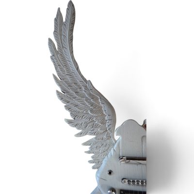 Custom Obsidian Hand Painted Angel White Alfee Engrave Carved Electric Guitar - Image 6