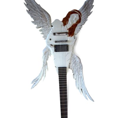 Custom Obsidian Hand Painted Angel White Alfee Engrave Carved Electric Guitar