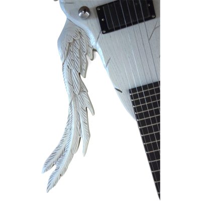 Custom Obsidian Hand Painted Angel White Alfee Engrave Carved Electric Guitar - Image 4