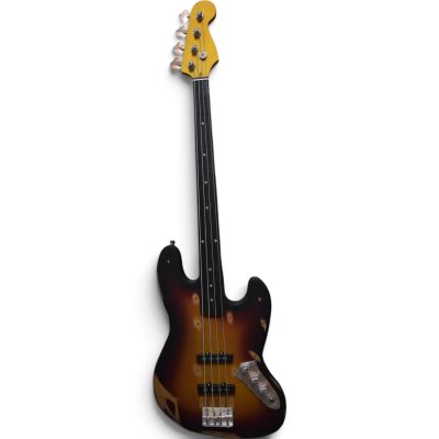 Custom Regent Jaco Pastorius Relic Aged Tobacco Sunburst 4 String Jazz Bass No Frets - Image 3