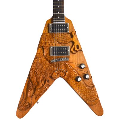 Custom Crown Dragon Engrave Carved Dargon Flying V 6 String Guitar