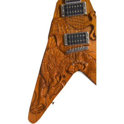 Custom Crown Dragon Engrave Carved Dargon Flying V 6 String Guitar - Image 3